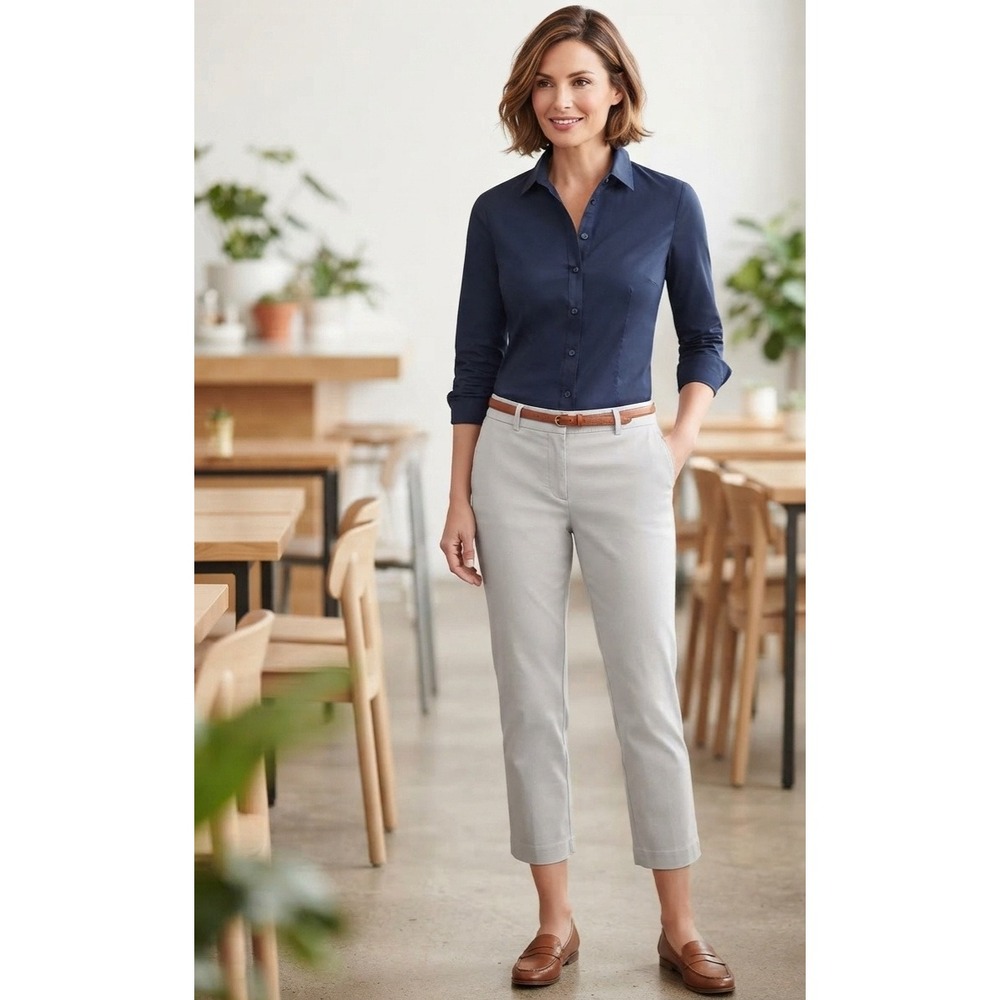 Talbots Signature Fit Gray Cropped Pants Size 4P Ankle Trousers Stretch Cotton